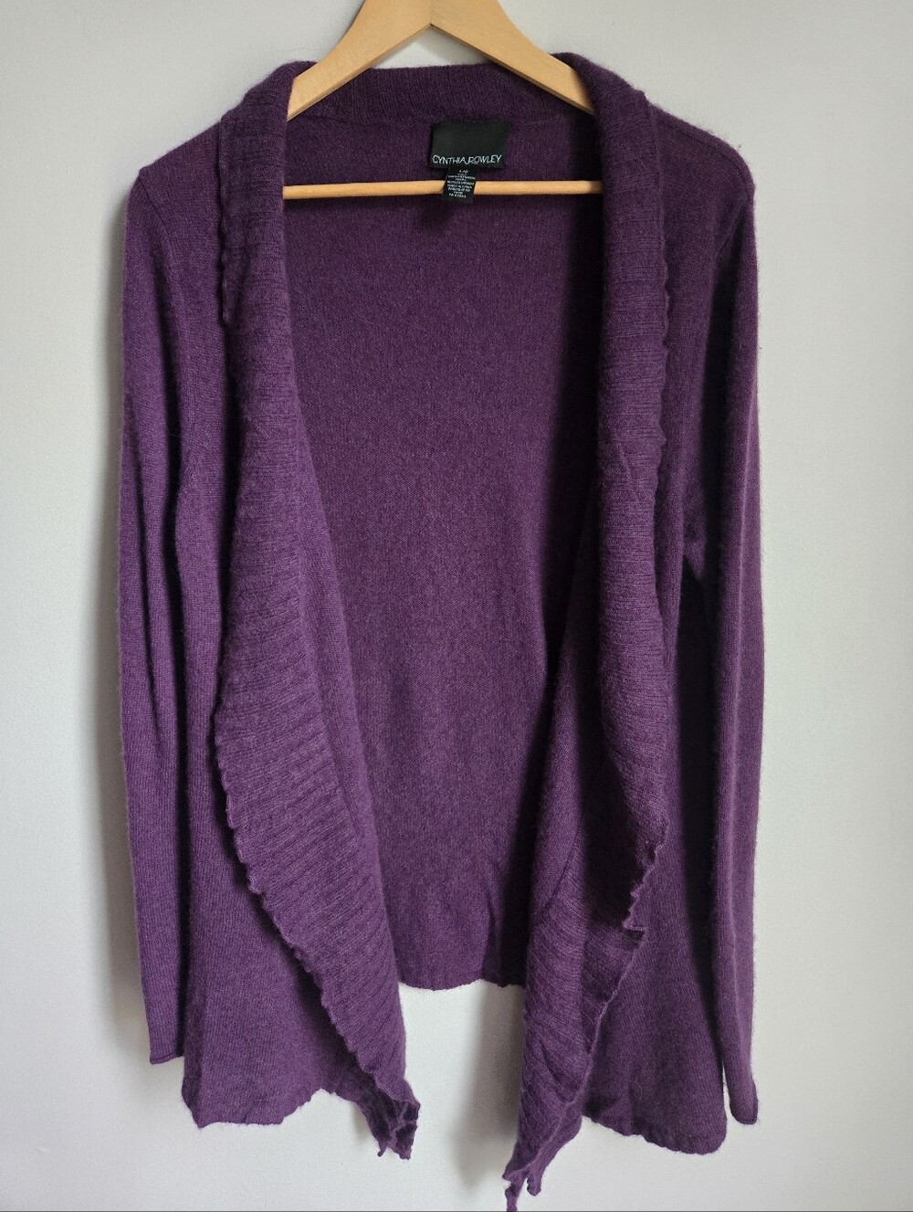 CYNTHIA ROWLEY Deep Purple Ruffle-Trim Cashmere Open Cardigan - Picture 6 of 8